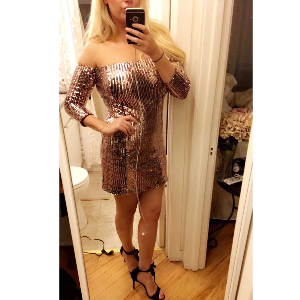 Sequin off the shoulder mini dress